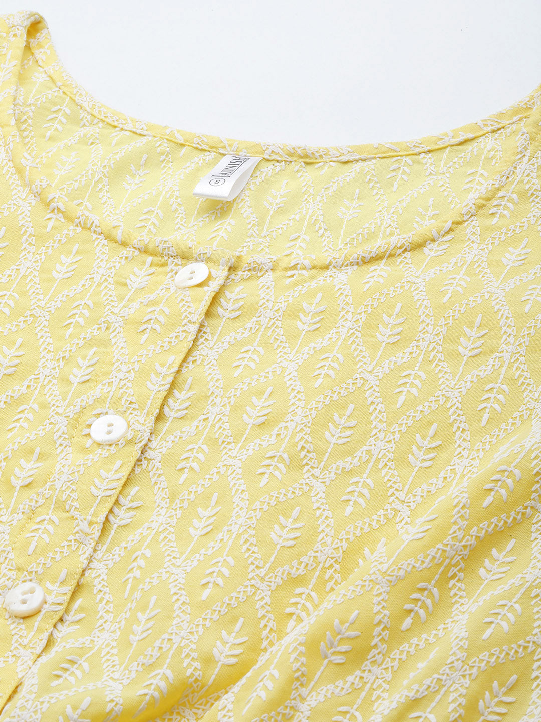 Jainish Women's Chikankari Work Empire Top - Yellow