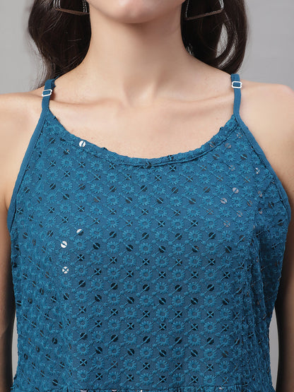 Jainish Women's WoChikankari Sequen Work Empire Top - Peacock