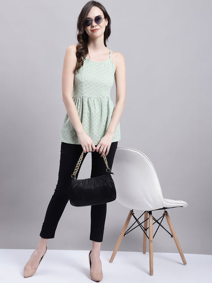 Jainish Women's WoPista Green Chikankari Sequen Work Empire Top