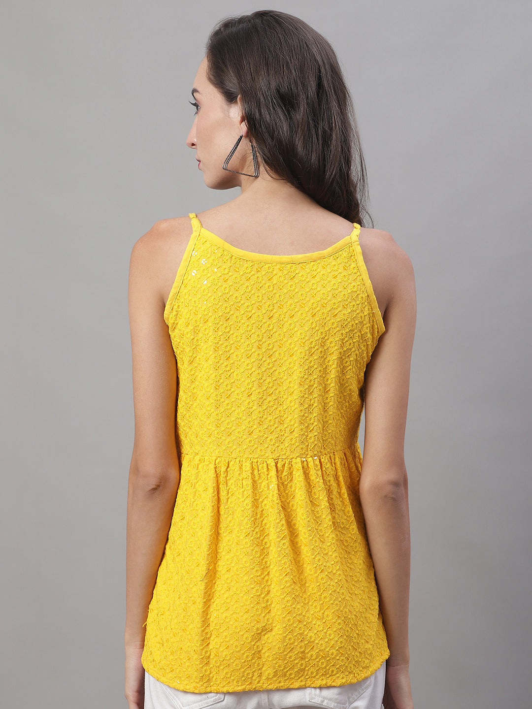 Jainish Women's WoChikankari Sequen Work Empire Top - Yellow