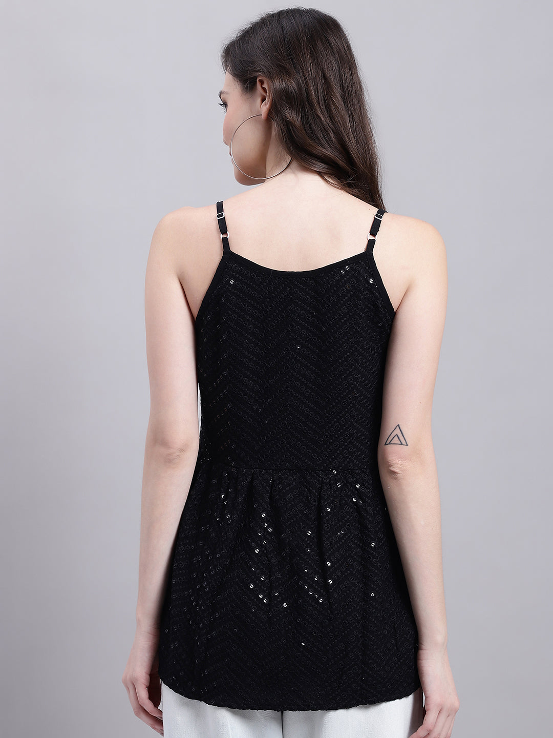 Jainish Women's WoBlack Chikankari Sequen Work Empire Top