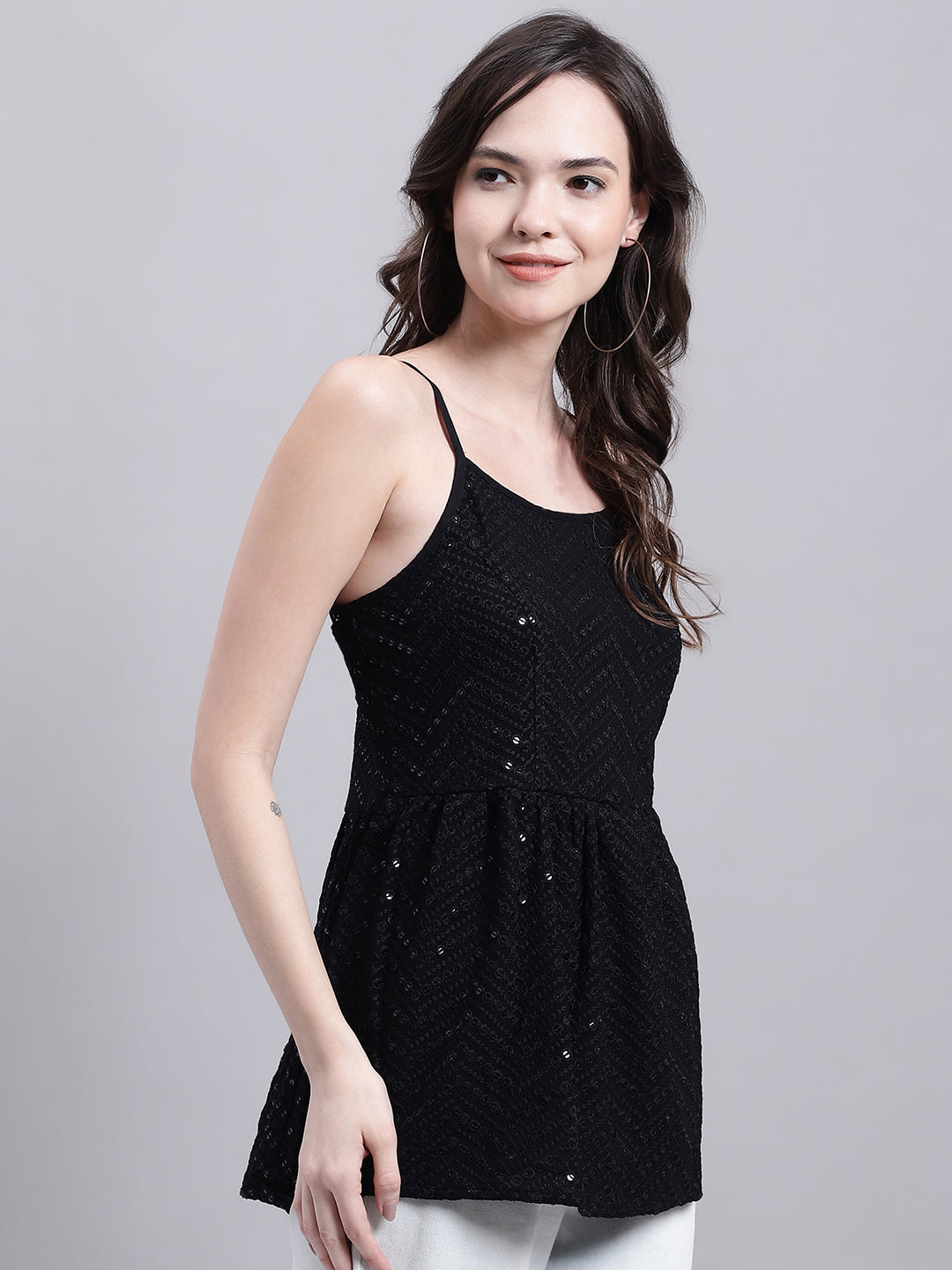 Jainish Women's WoBlack Chikankari Sequen Work Empire Top