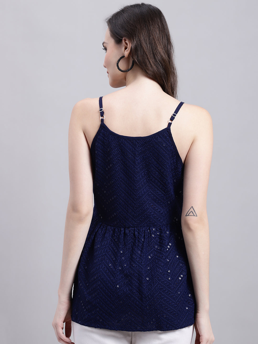 Jainish Women's WoNavy Blue Chikankari Sequen Work Empire Top