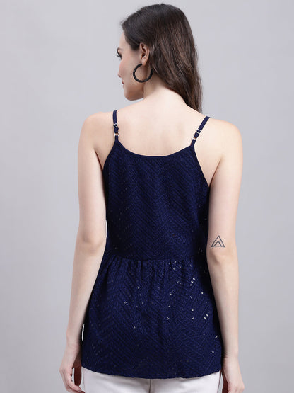 Jainish Women's WoNavy Blue Chikankari Sequen Work Empire Top