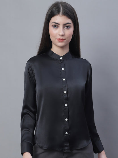 Jainish Women's Black Solid Shirt Style Top