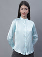 Jainish Women's Sky Blue Solid Shirt Style Top