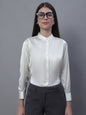 Jainish Women's White Solid Shirt Style Top