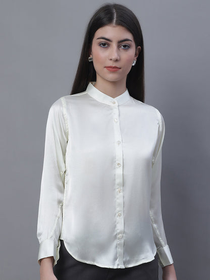 Jainish Women's White Solid Shirt Style Top