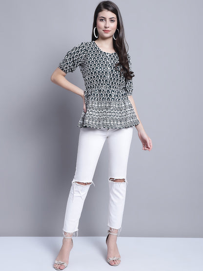 Jainish Women's WoChikankari & Sequins Work Empire Top - Olive