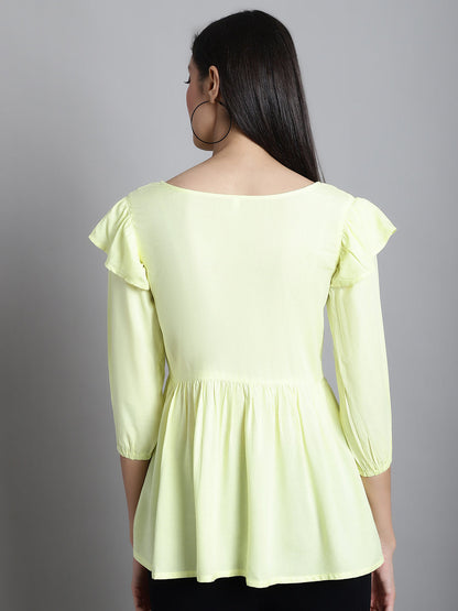 Jainish Women's Embroidered Stylish Top - Lemon