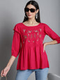 Jainish Women's Embroidered Stylish Top - Red