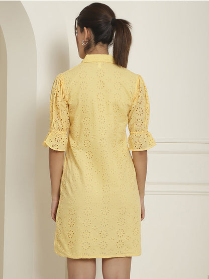 Indian Needle Women's Embroidered Cotton Dress - Yellow