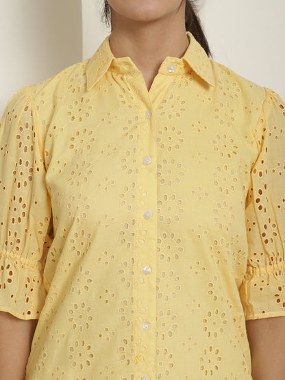 Indian Needle Women's Embroidered Cotton Dress - Yellow