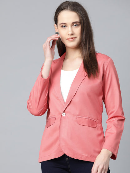 Jompers Women Peach Solid Single-Breasted Smart Casual Blazer