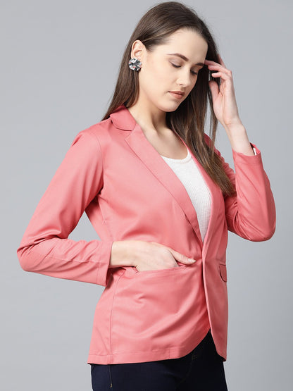 Jompers Women Peach Solid Single-Breasted Smart Casual Blazer