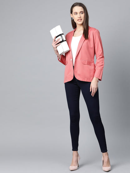 Jompers Women Peach Solid Single-Breasted Smart Casual Blazer