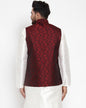 Jompers Men Maroon-Coloured & Black Woven Design Nehru Jacket