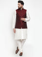 Jompers Men Maroon-Coloured & Black Woven Design Nehru Jacket