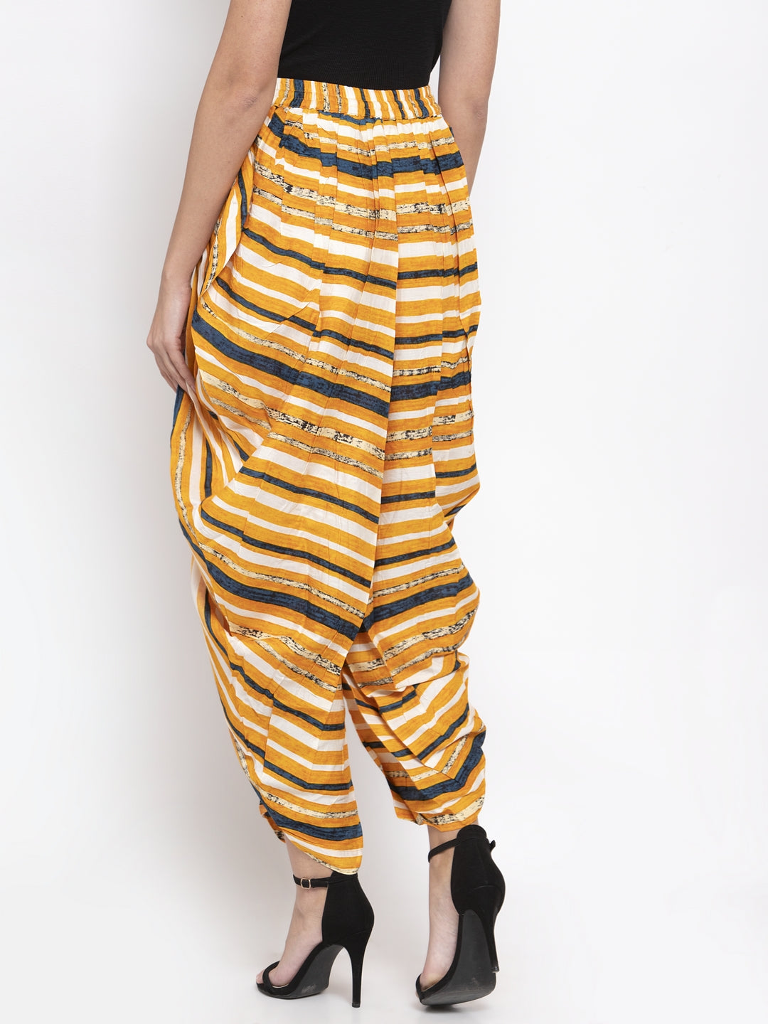 Jompers Women Yellow and Blue Stripped Dhoti
