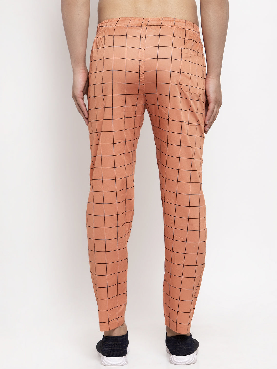 Jainish Men's Orange Checked Cotton Track Pants ( JOG 012Orange )