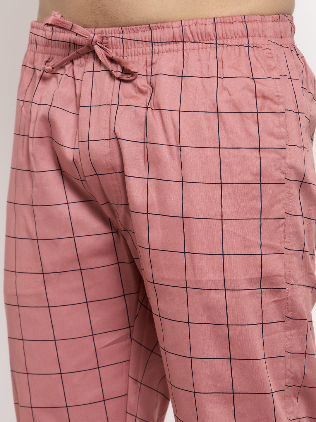 Jainish Men's Peach Checked Cotton Track Pants ( JOG 012Peach )