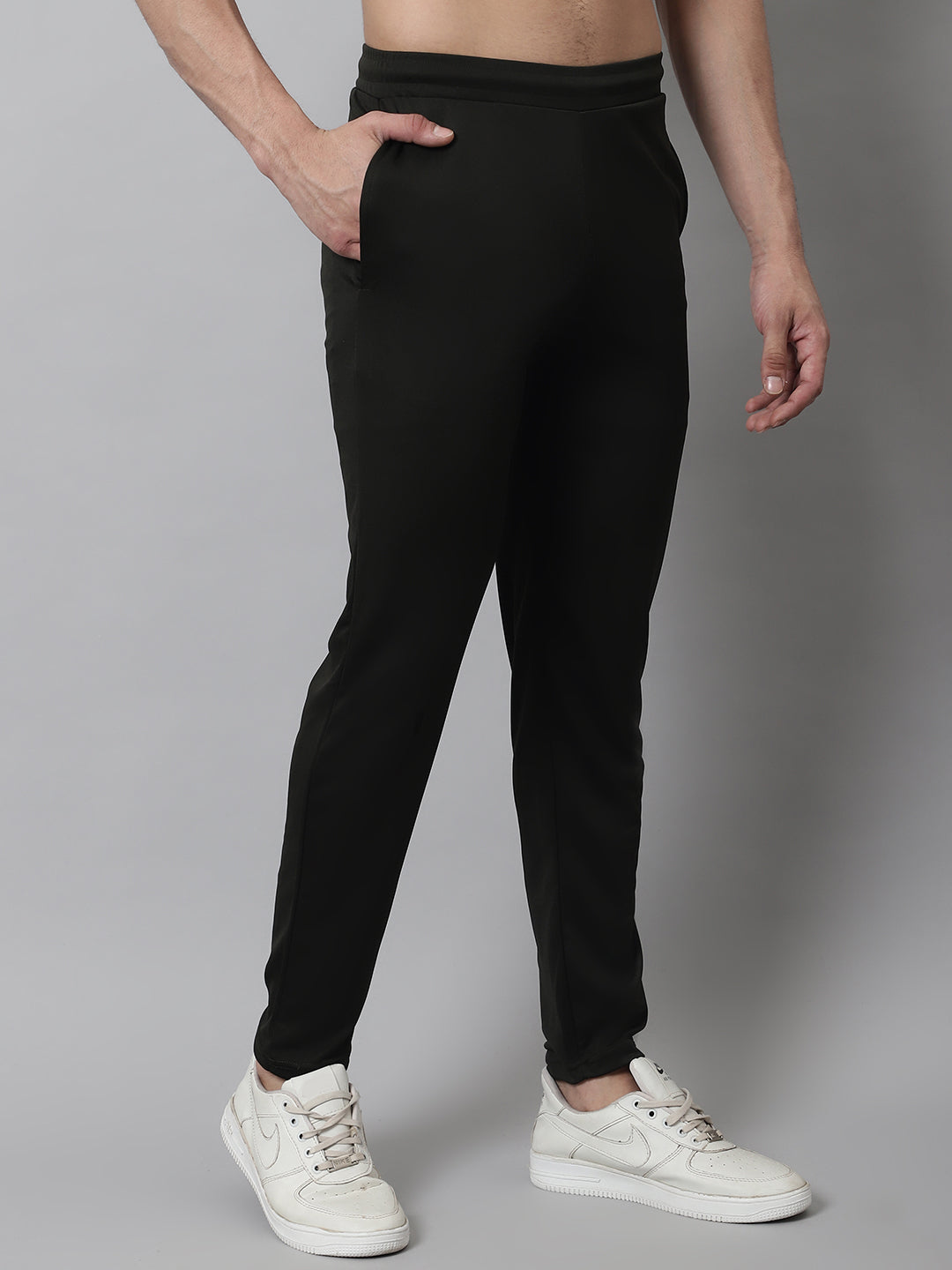 Jainish Men's Olive Solid Streachable Lycra Trackpants