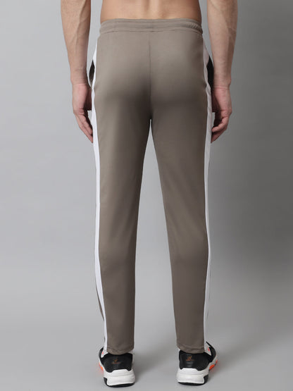 Jainish Men's Brown and White Striped Streachable Lycra Trackpants