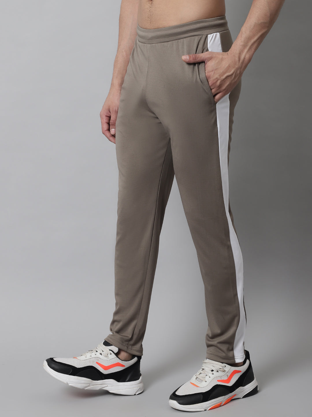 Jainish Men's Brown and White Striped Streachable Lycra Trackpants