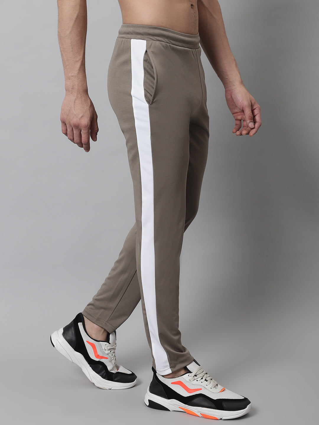 Jainish Men's Brown and White Striped Streachable Lycra Trackpants