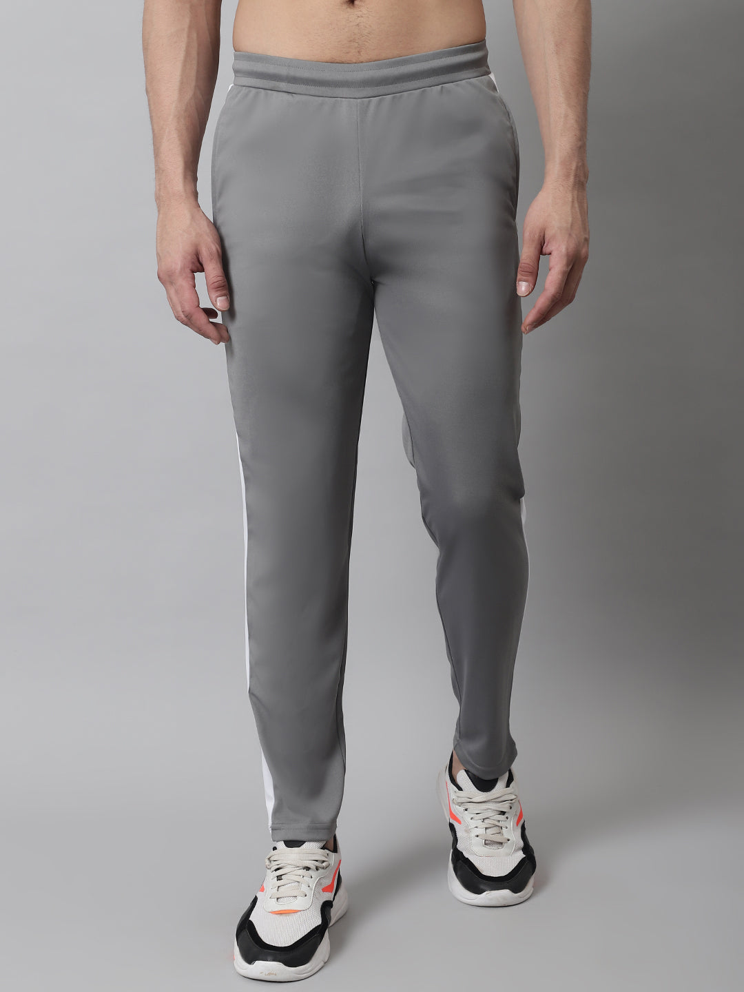 Jainish Men's Grey and White Striped Streachable Lycra Trackpants