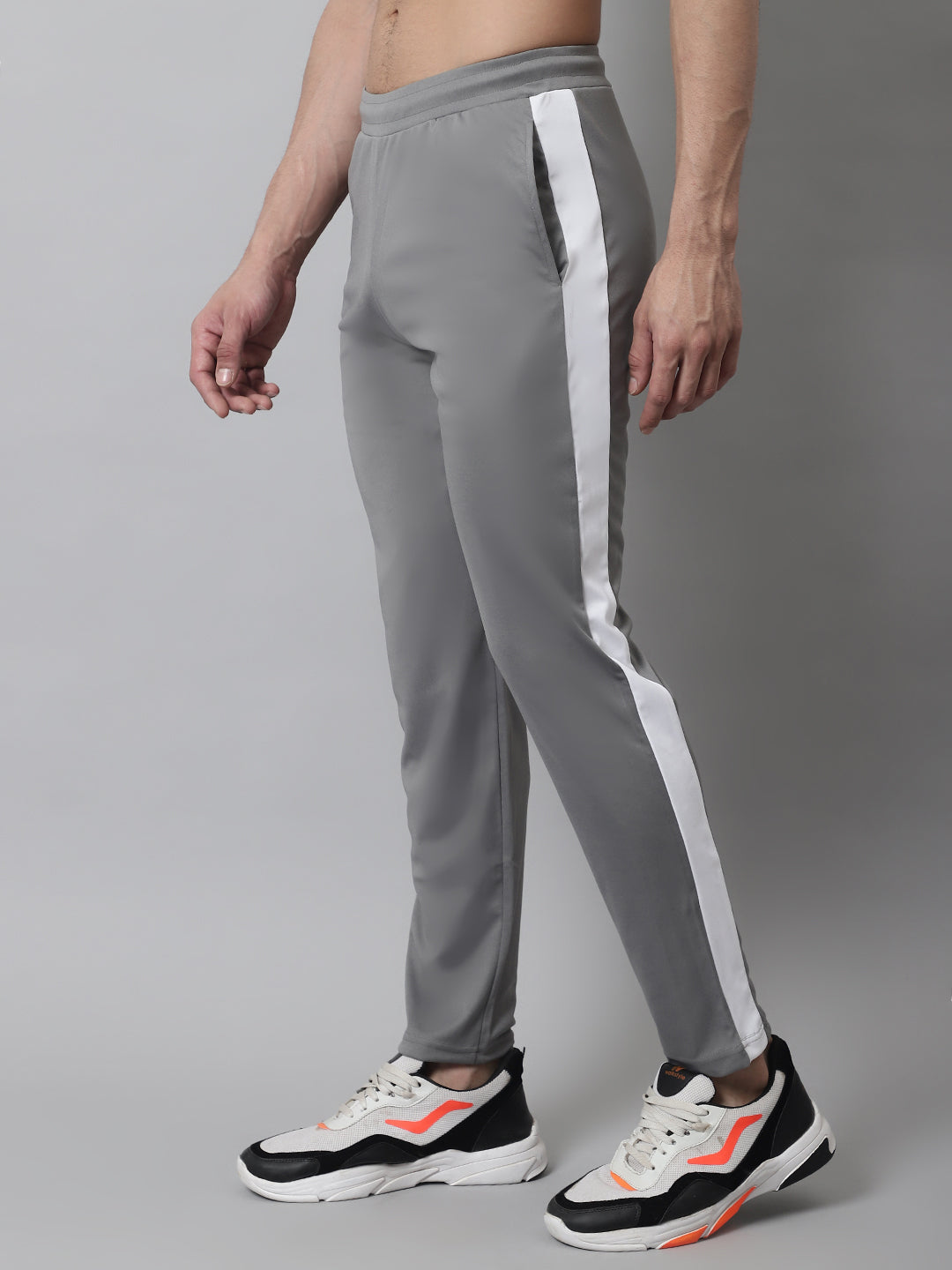 Jainish Men's Grey and White Striped Streachable Lycra Trackpants