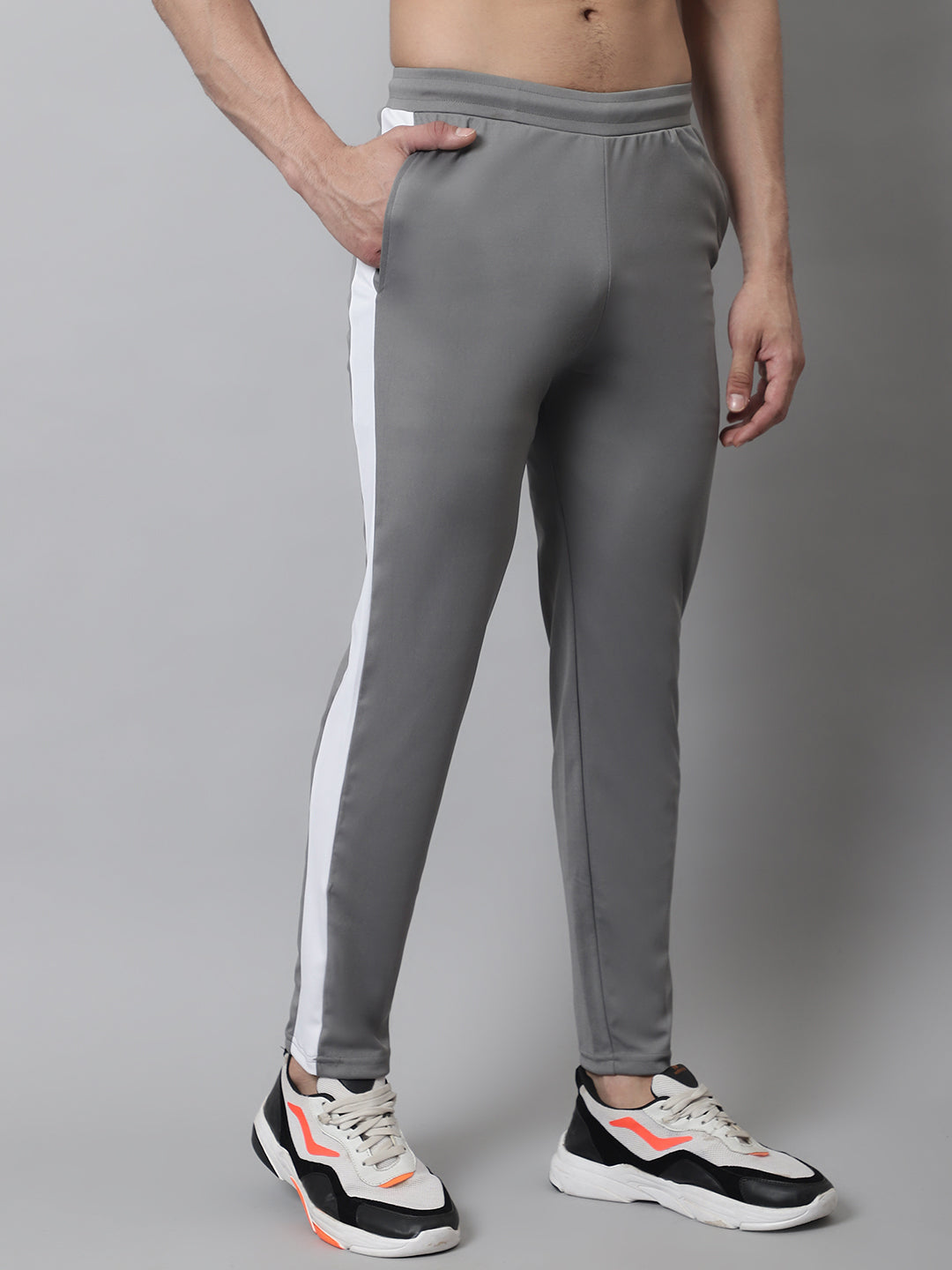 Jainish Men's Grey and White Striped Streachable Lycra Trackpants