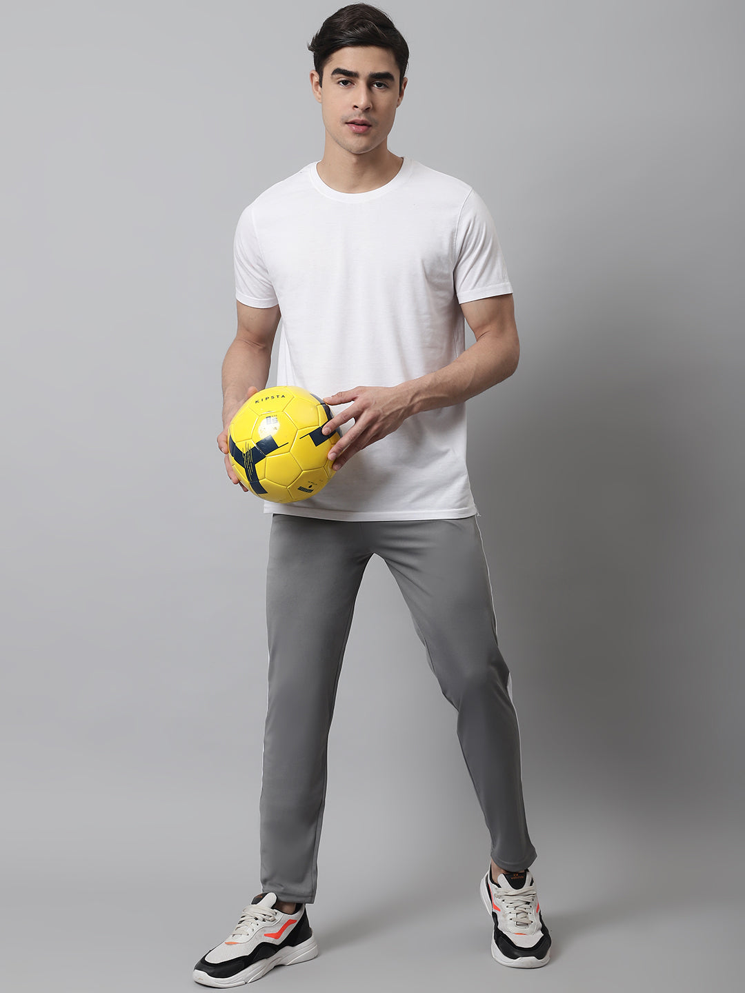 Jainish Men's Grey and White Striped Streachable Lycra Trackpants