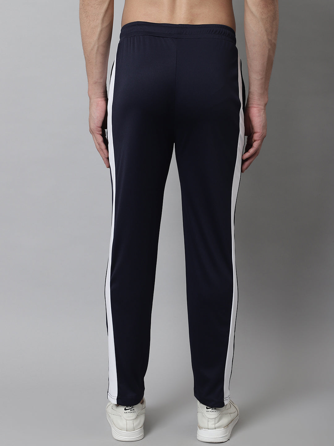 Jainish Men's Navy Blue and White Striped Streachable Lycra Trackpants