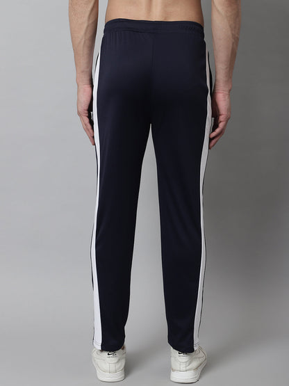 Jainish Men's Navy Blue and White Striped Streachable Lycra Trackpants