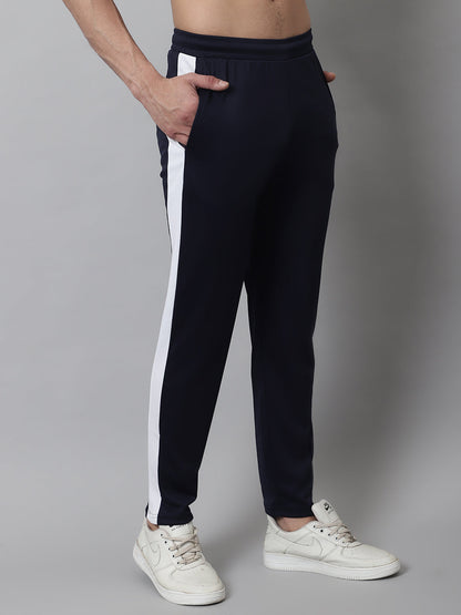 Jainish Men's Navy Blue and White Striped Streachable Lycra Trackpants