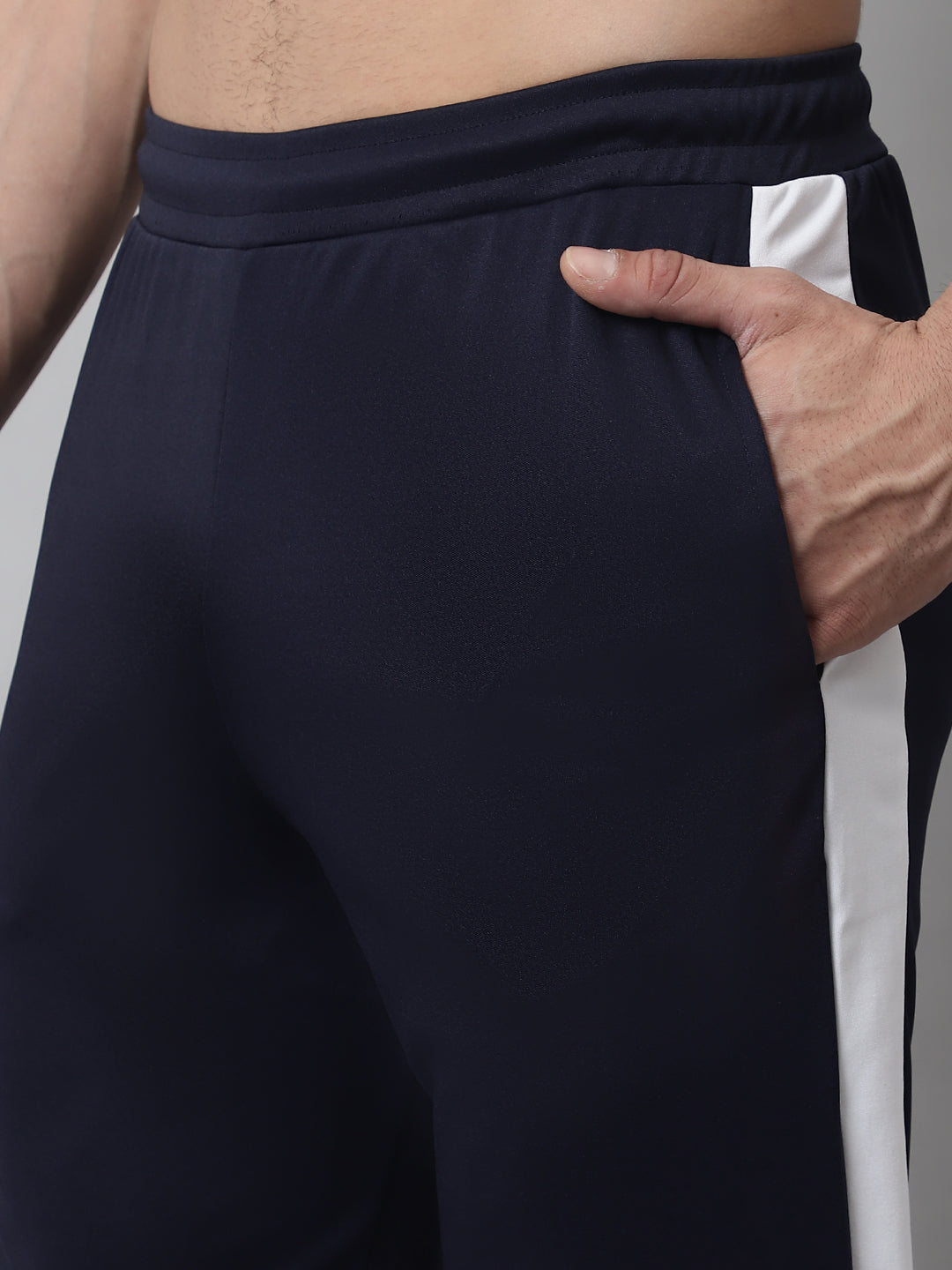 Jainish Men's Navy Blue and White Striped Streachable Lycra Trackpants