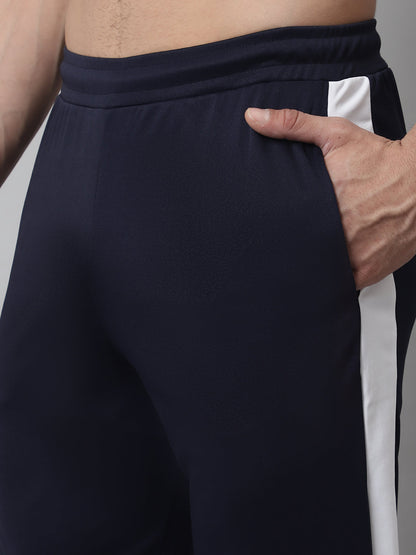 Jainish Men's Navy Blue and White Striped Streachable Lycra Trackpants