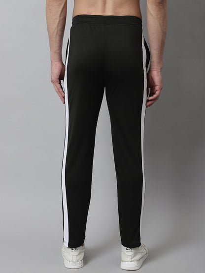 Jainish Men's Olive Green and White Striped Streachable Lycra Trackpants
