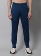 Jainish Men's Peacock Blue and White Striped Streachable Lycra Trackpants