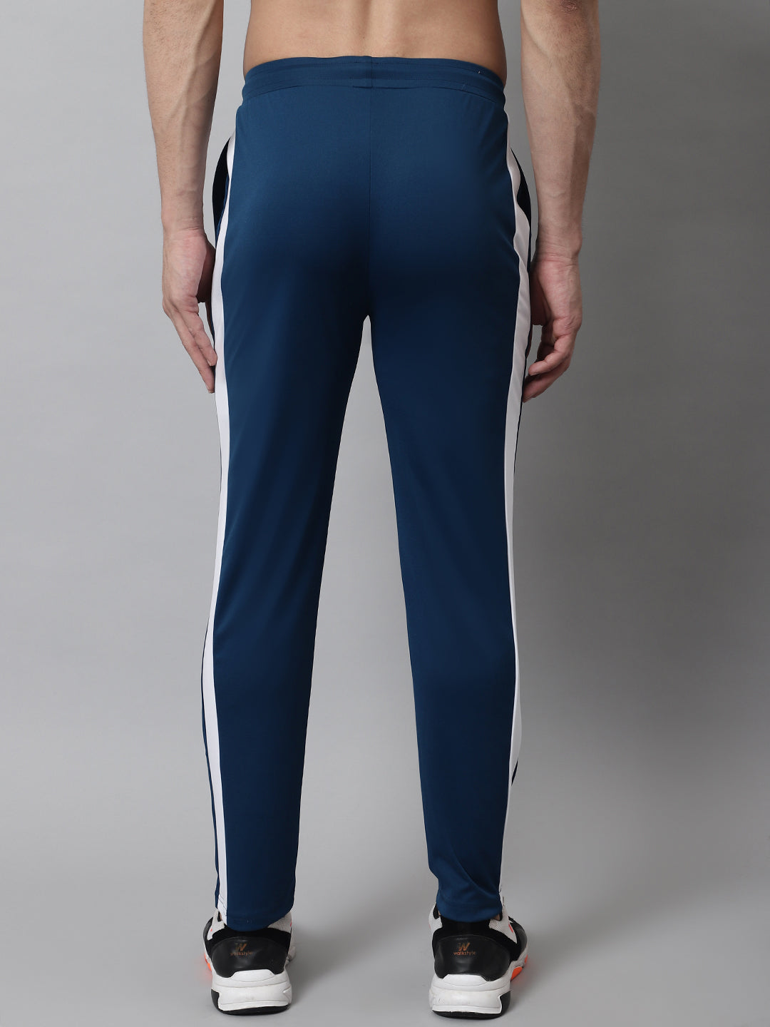 Jainish Men's Peacock Blue and White Striped Streachable Lycra Trackpants