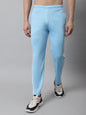 Jainish Men's Sky Blue and White Striped Streachable Lycra Trackpants