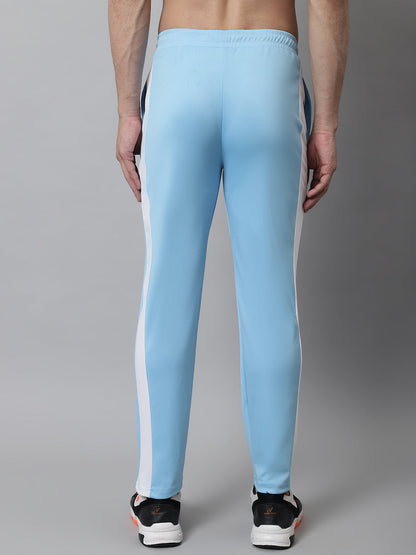 Jainish Men's Sky Blue and White Striped Streachable Lycra Trackpants
