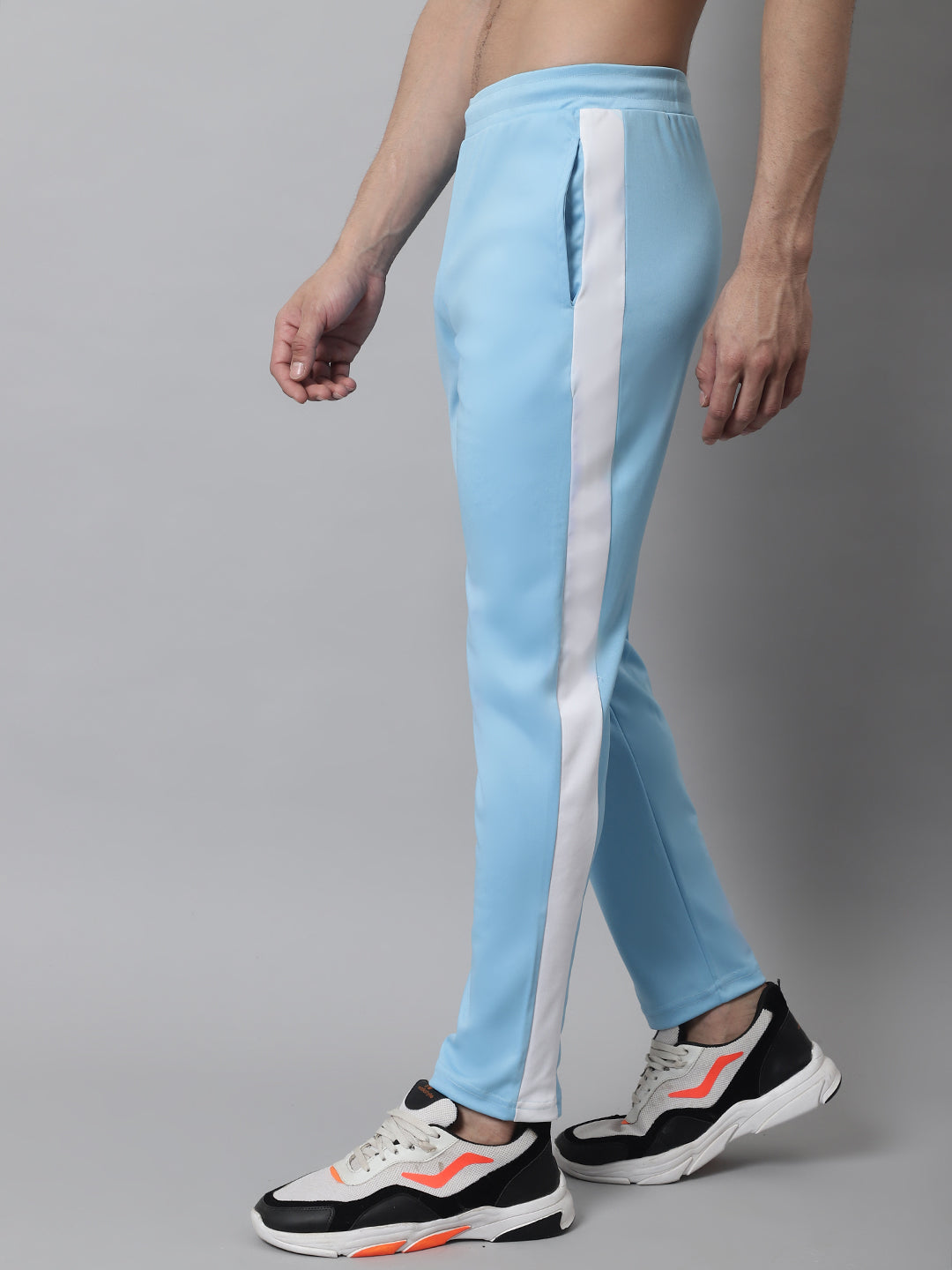 Jainish Men's Sky Blue and White Striped Streachable Lycra Trackpants