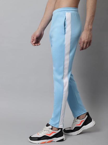 Jainish Men's Sky Blue and White Striped Streachable Lycra Trackpants