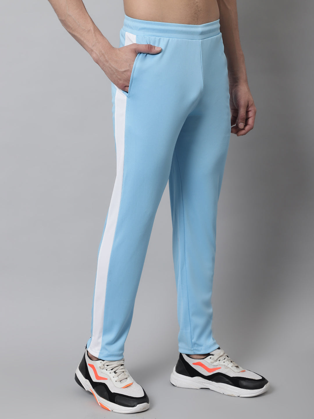 Jainish Men's Sky Blue and White Striped Streachable Lycra Trackpants