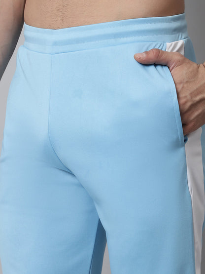 Jainish Men's Sky Blue and White Striped Streachable Lycra Trackpants