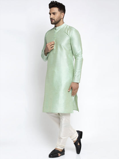 Jompers Men's Green Solid Dupion Silk Kurta Only