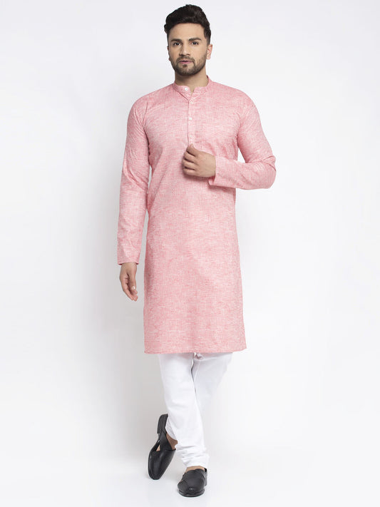 Jompers Men Pink & White Self Design Kurta with Pyjamas