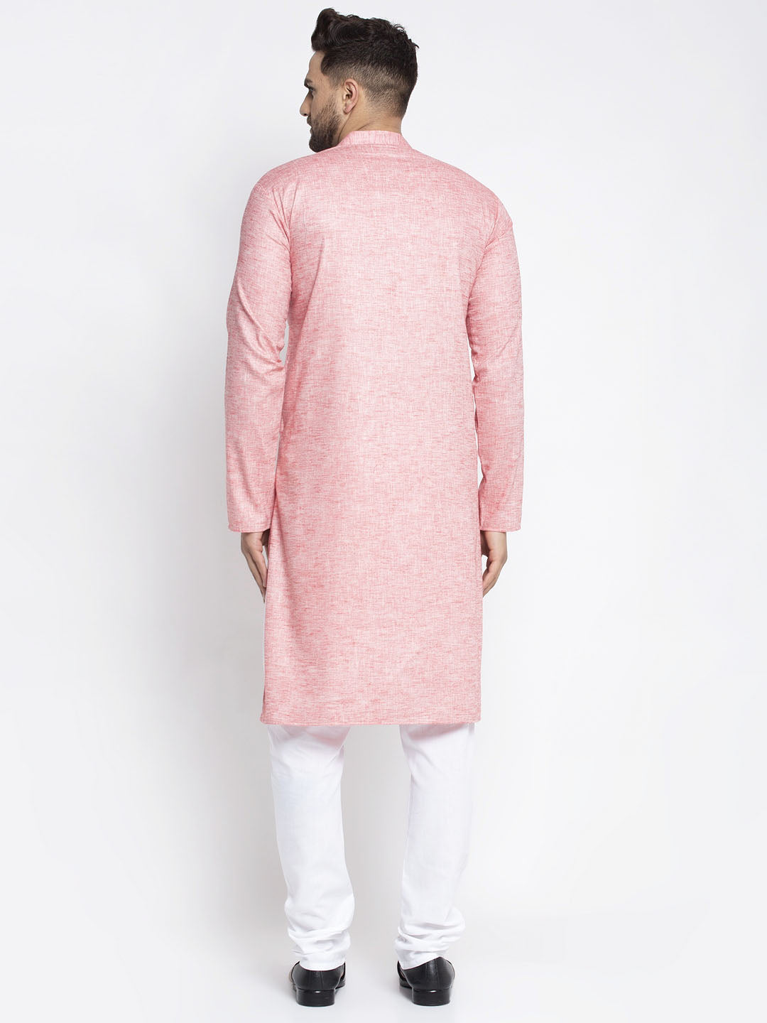 Jompers Men Pink & White Self Design Kurta with Pyjamas